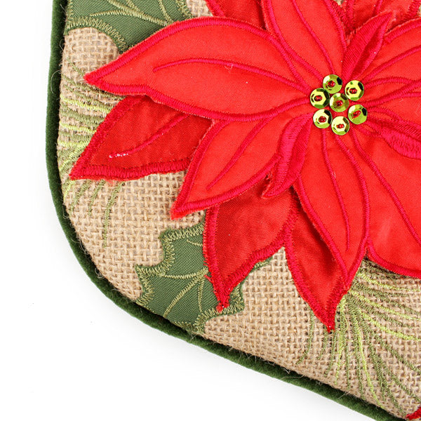 Personalised Burlap Poinsettia Christmas Stocking 