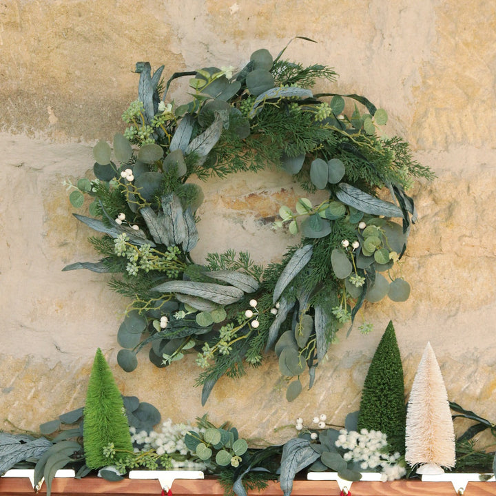 Native Eucalyptus Leaf Christmas Wreath with White Berries