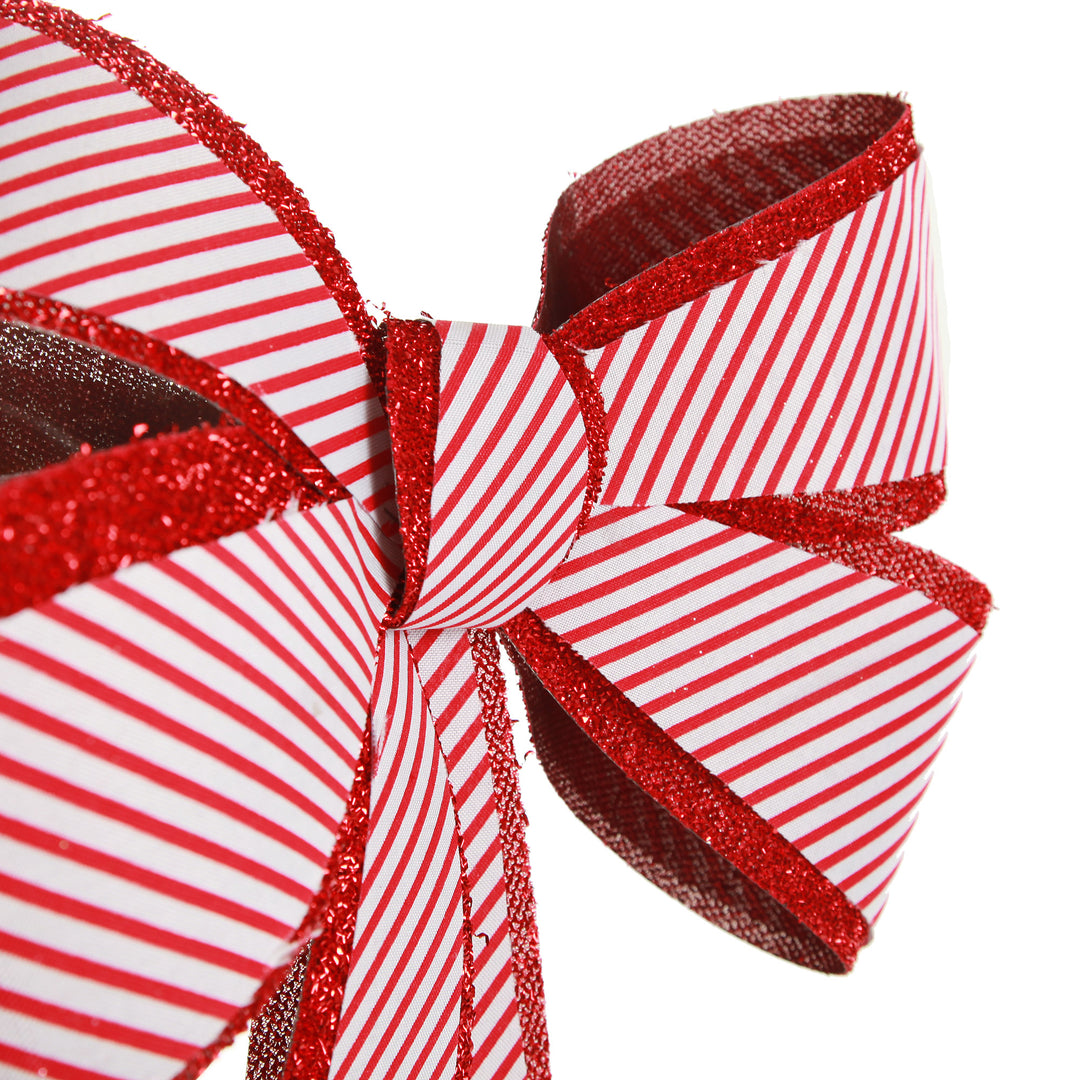 Candy Cane Stripe Christmas Bow with Glitter Edge