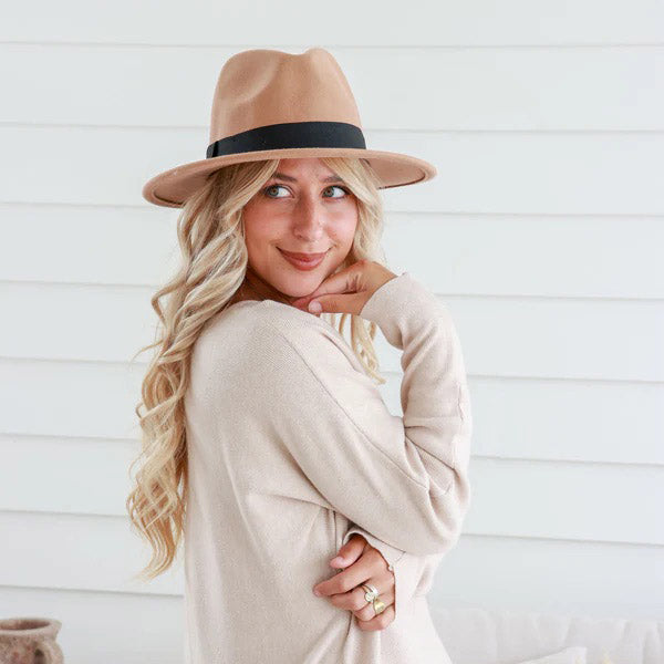 Camel Soft Wide Band Fedora Hat