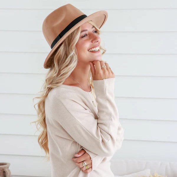 Camel Soft Wide Band Fedora Hat