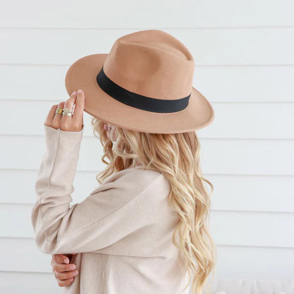 Camel Soft Wide Band Fedora Hat