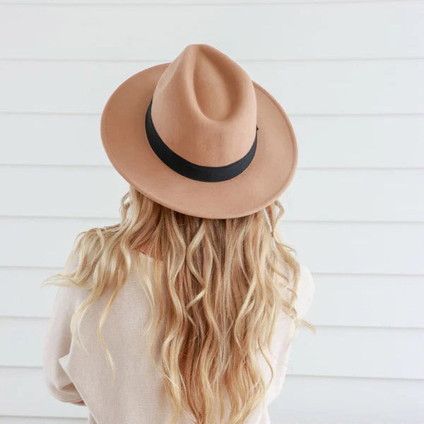 Camel Soft Wide Band Fedora Hat