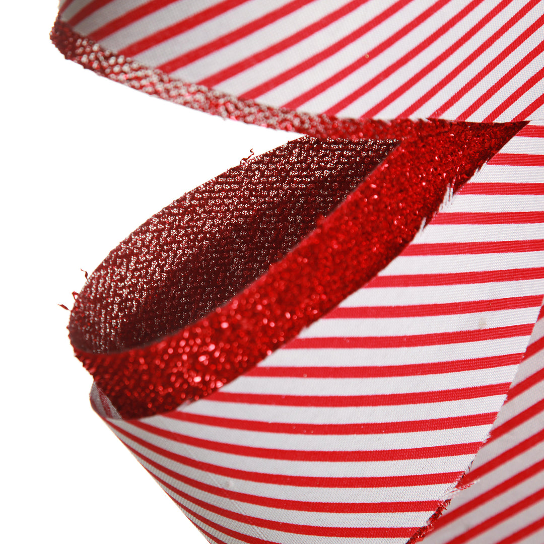 Candy Cane Stripe Christmas Bow with Glitter Edge