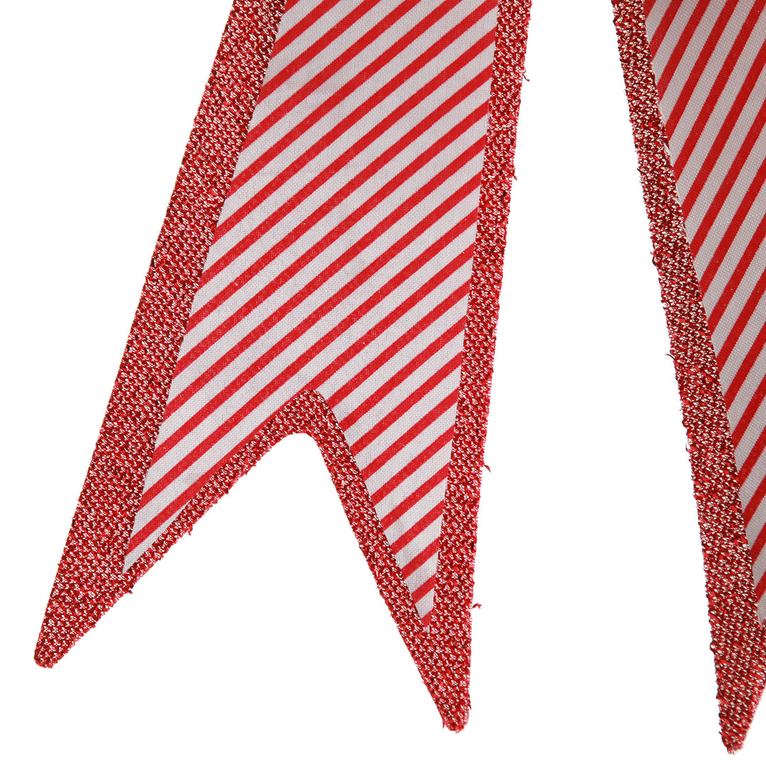 Candy Cane Stripe Christmas Bow with Glitter Edge