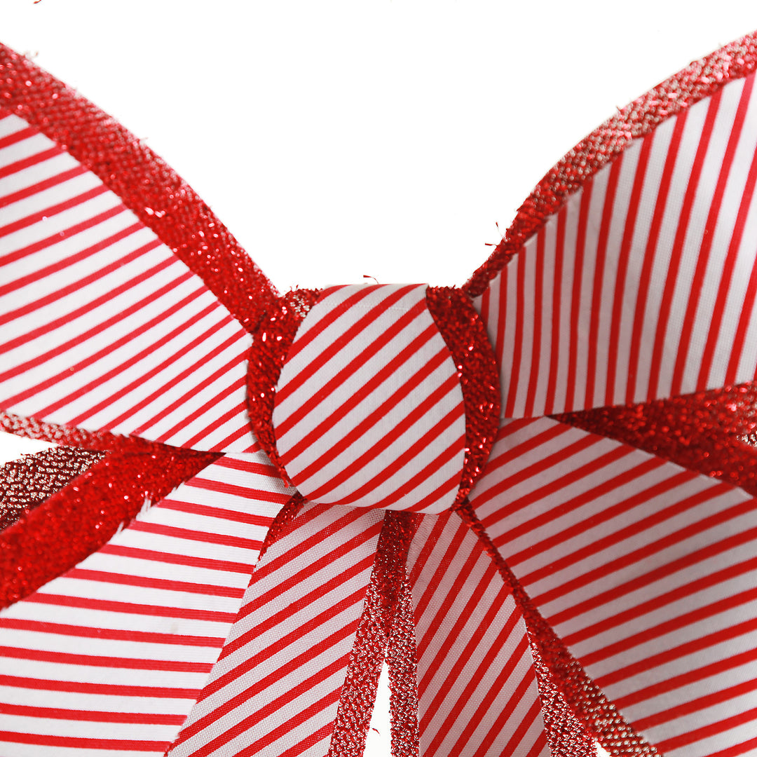 Candy Cane Stripe Christmas Bow with Glitter Edge