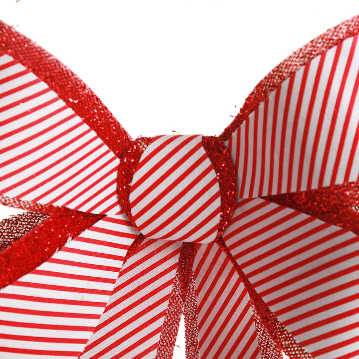 Candy Cane Stripe Christmas Bow with Glitter Edge