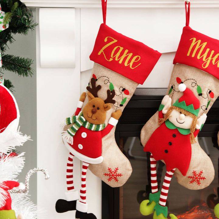 Personalised Reindeer Christmas Stocking with Dangly Legs