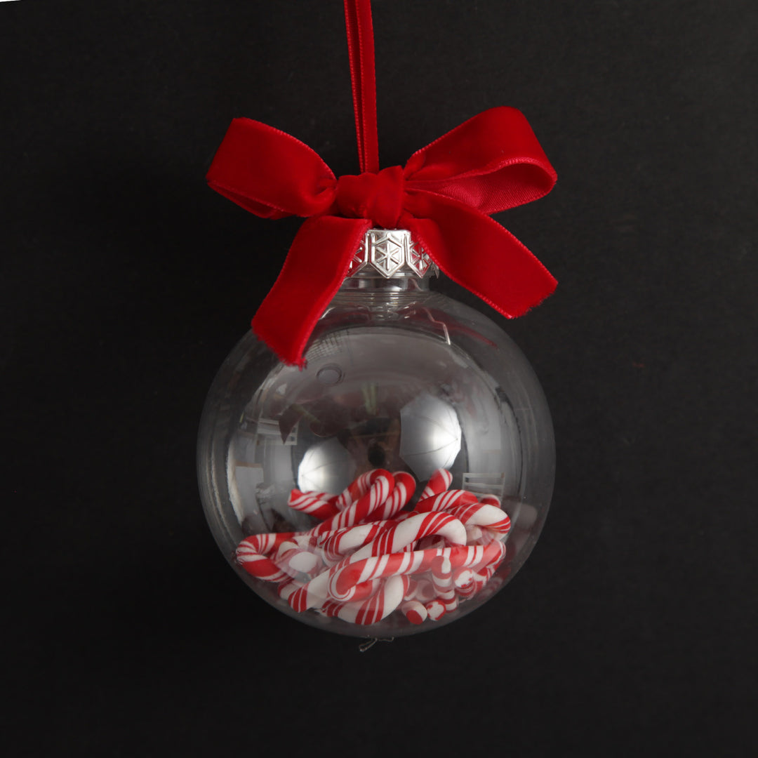 Candy Cane Filled Clear Shatterproof Bauble