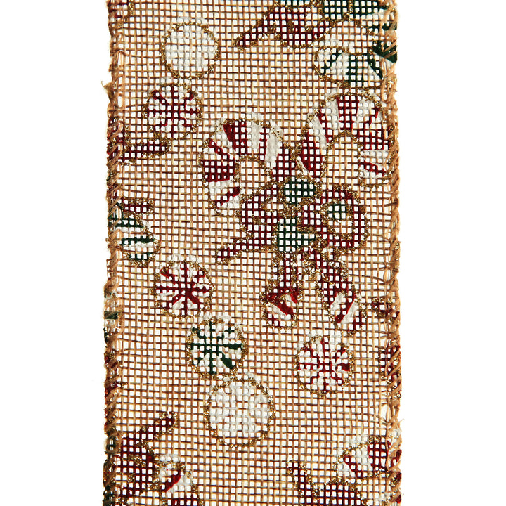 Candy Cane Hessian Ribbon with Wired Edge - 6.3cm 