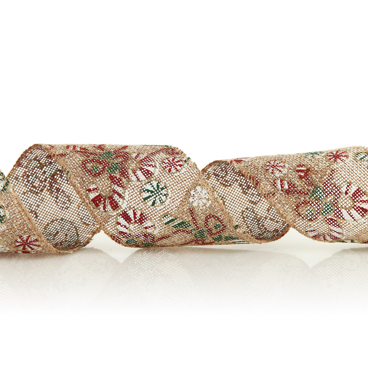 Candy Cane Hessian Ribbon with Wired Edge - 6.3cm 