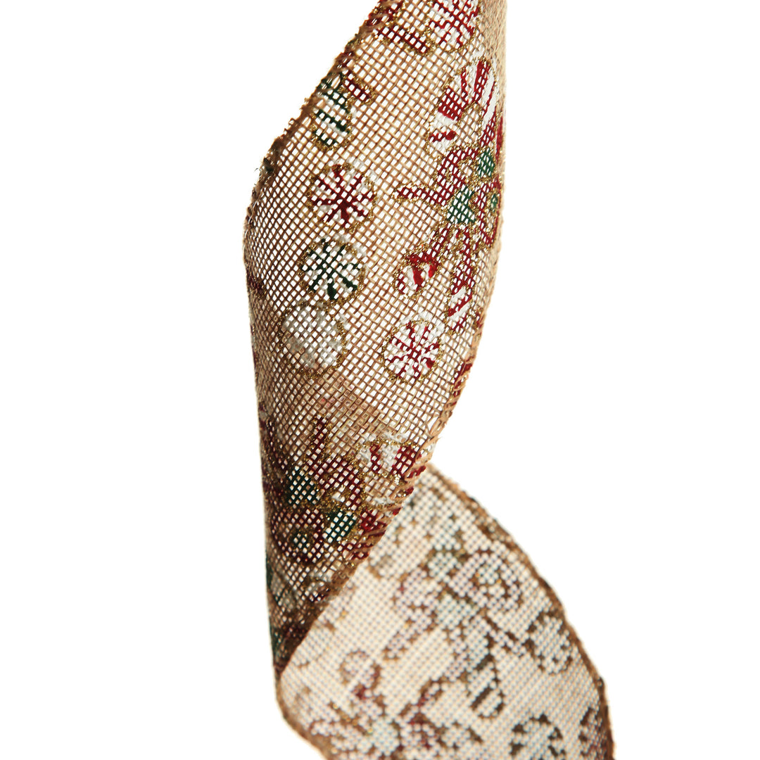 Candy Cane Hessian Ribbon with Wired Edge - 6.3cm 