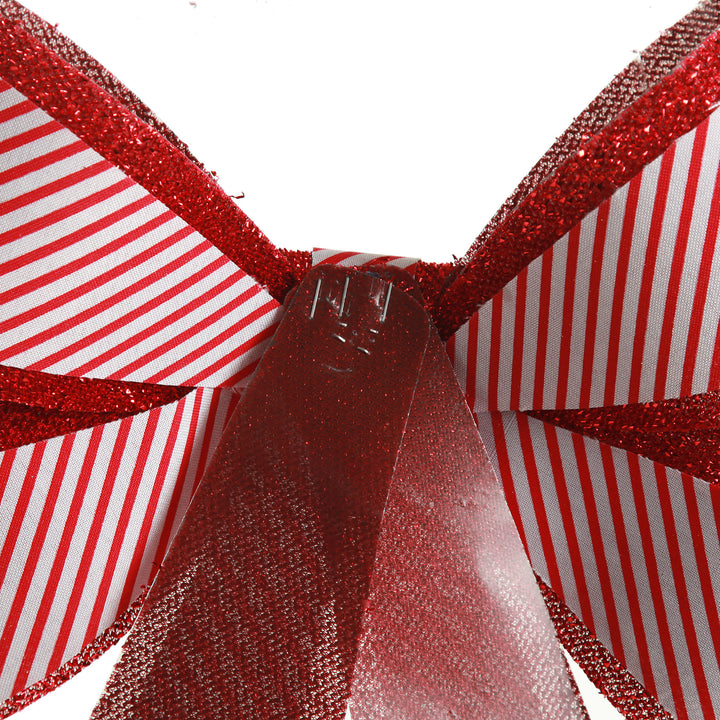 Candy Cane Stripe Christmas Bow with Glitter Edge