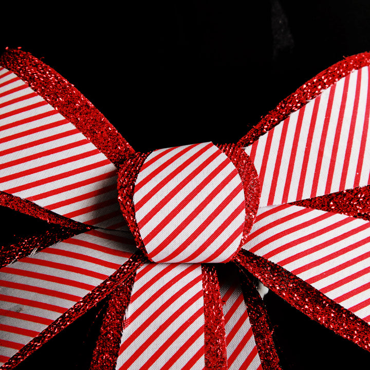 Candy Cane Stripe Christmas Bow with Glitter Edge