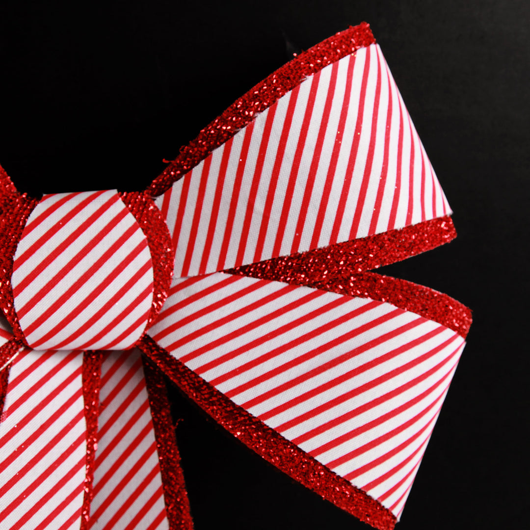 Candy Cane Stripe Christmas Bow with Glitter Edge