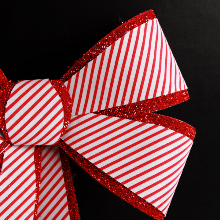 Candy Cane Stripe Christmas Bow with Glitter Edge