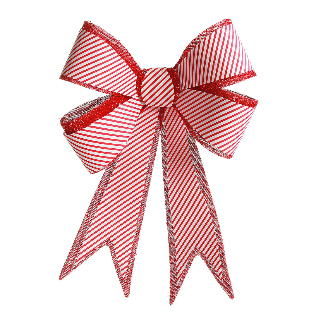 Candy Cane Stripe Christmas Bow with Glitter Edge