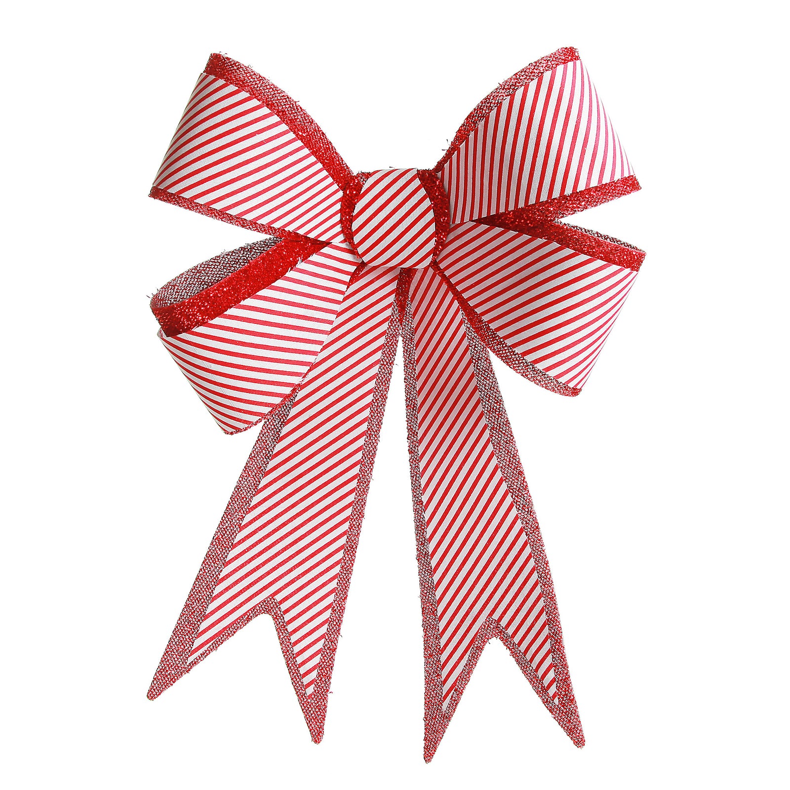 Candy Cane Stripe Christmas Bow with Glitter Edge