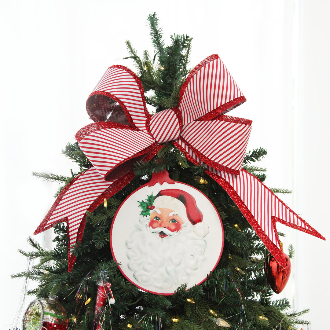 Candy Cane Stripe Christmas Bow with Glitter Edge