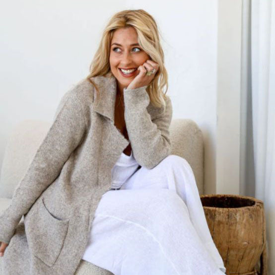 Oatmeal Long Knit Cardigan with Pockets - ML