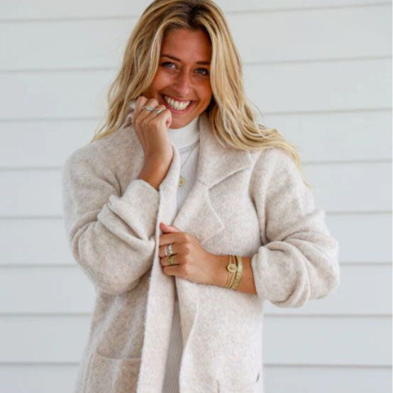 Winter White Long Knit Cardigan with Pockets - SM