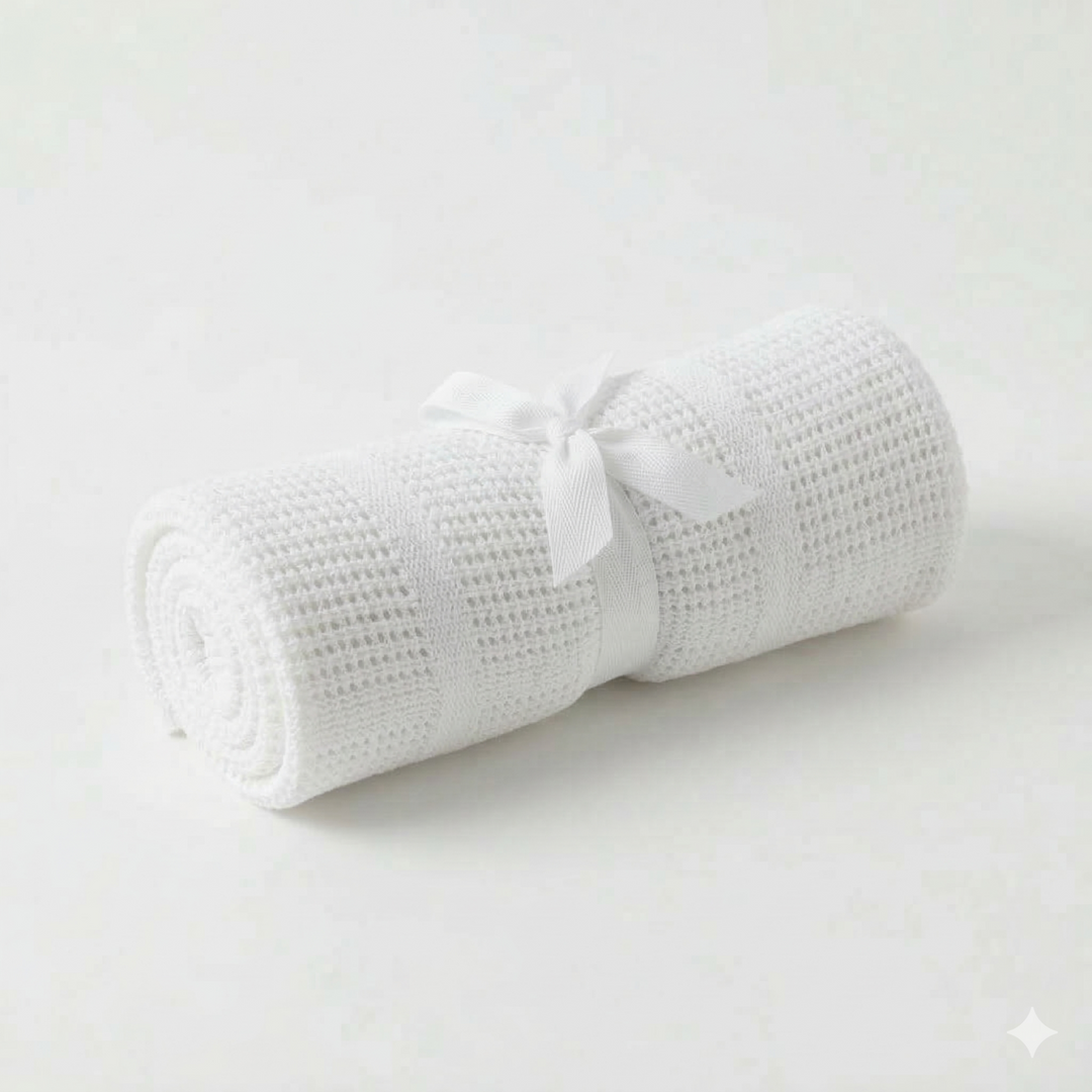 Cellular Baby Blanket 100% Cotton - Snow