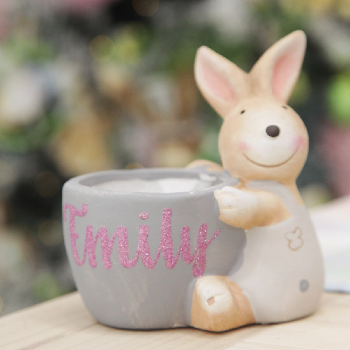 Personalised Ceramic Pink Girl Easter Bunny with Pot