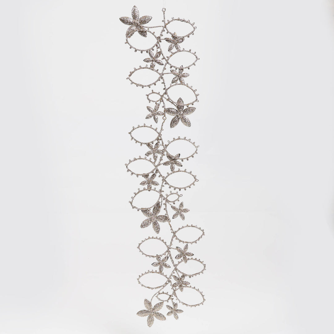 Champagne and Silver Floral Leaf Drop Ornament