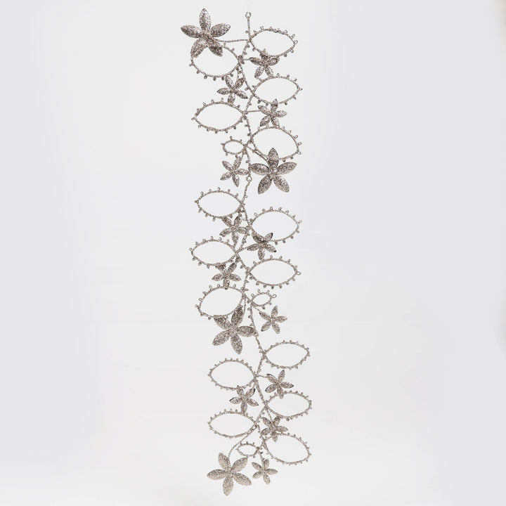 Champagne and Silver Floral Leaf Drop Ornament