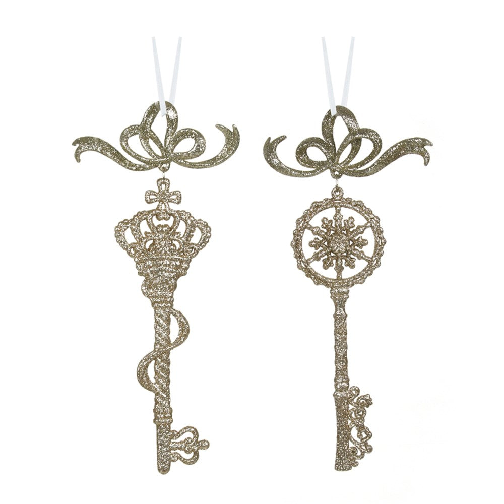 Champagne and Silver Glitter Key Tree Decoration 25cm - Set of 2