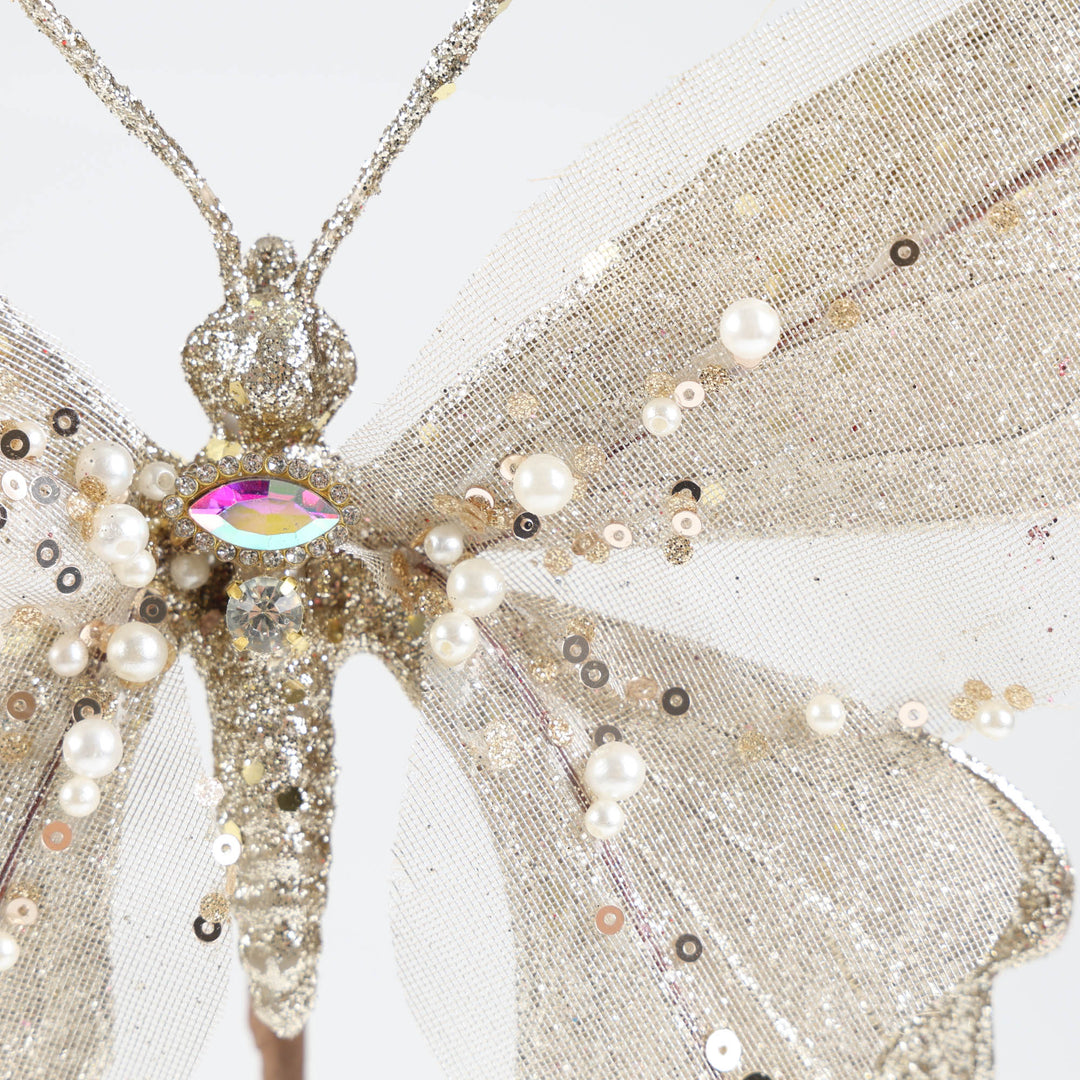 Champagne Butterfly Clip with Glitter and Pearls