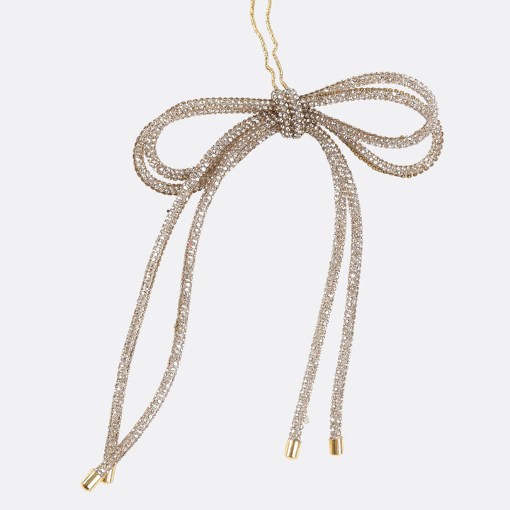 Champagne Diamante Double Bow Decoation - 18cm