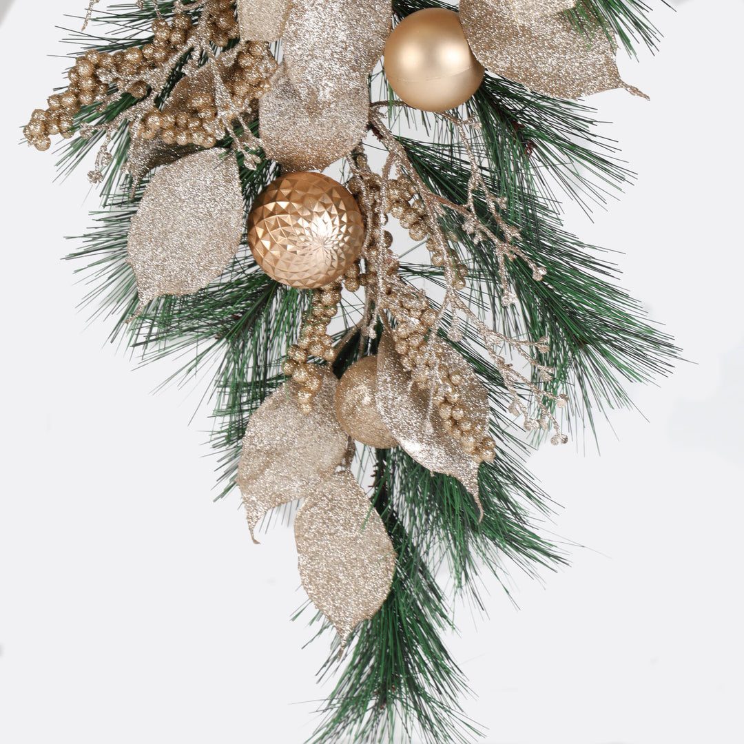 Champagne Embellished Tear Drop Christmas Swag- 60cm