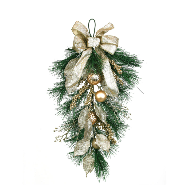 Champagne Embellished Tear Drop Christmas Swag- 60cm