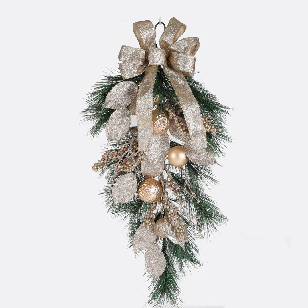 Champagne Embellished Tear Drop Christmas Swag- 60cm