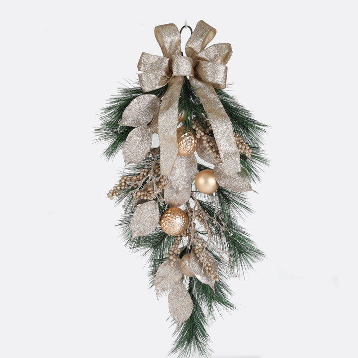 Champagne Embellished Tear Drop Christmas Swag- 60cm