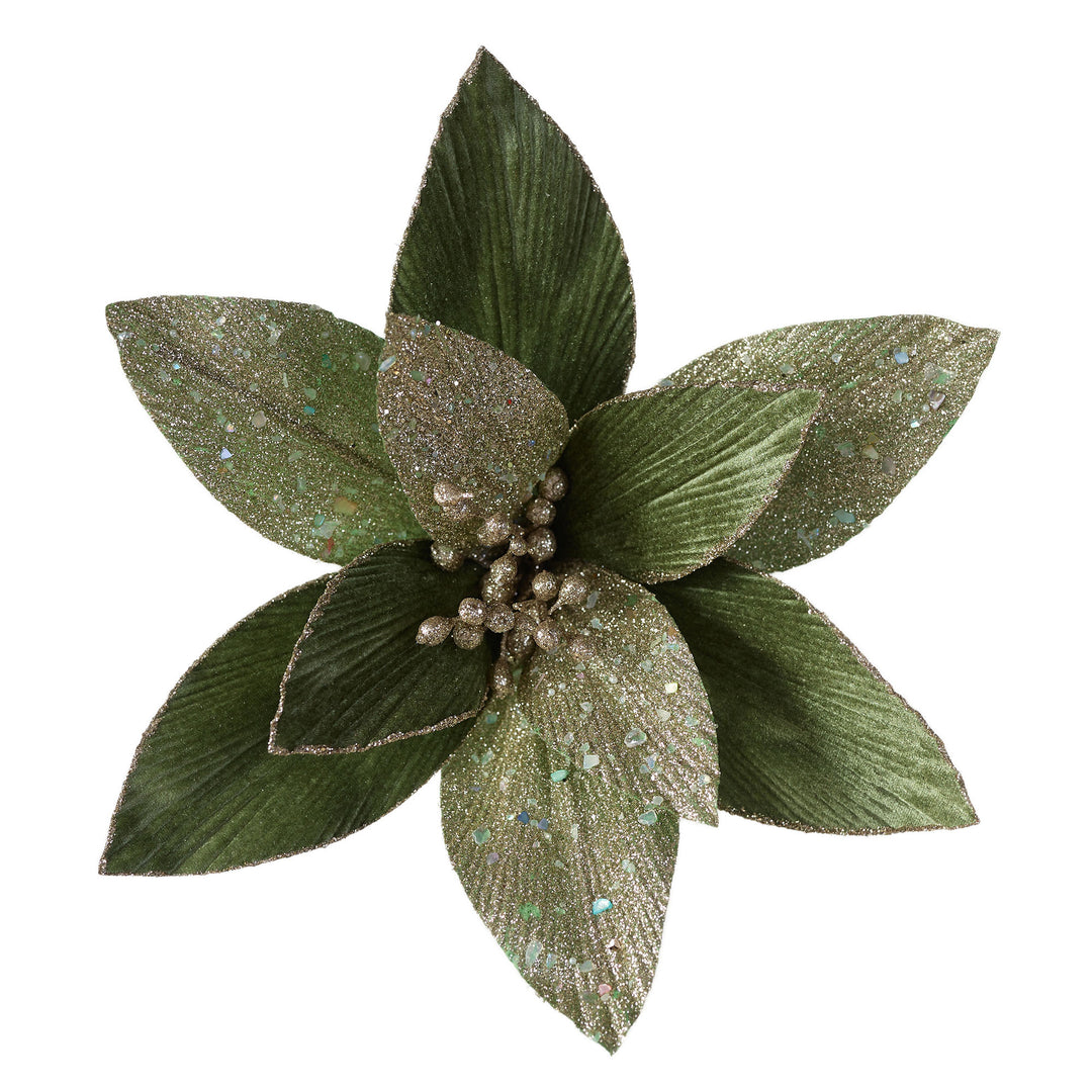 Champagne Glitter and Green Velvet Poinsettia Flower Clip