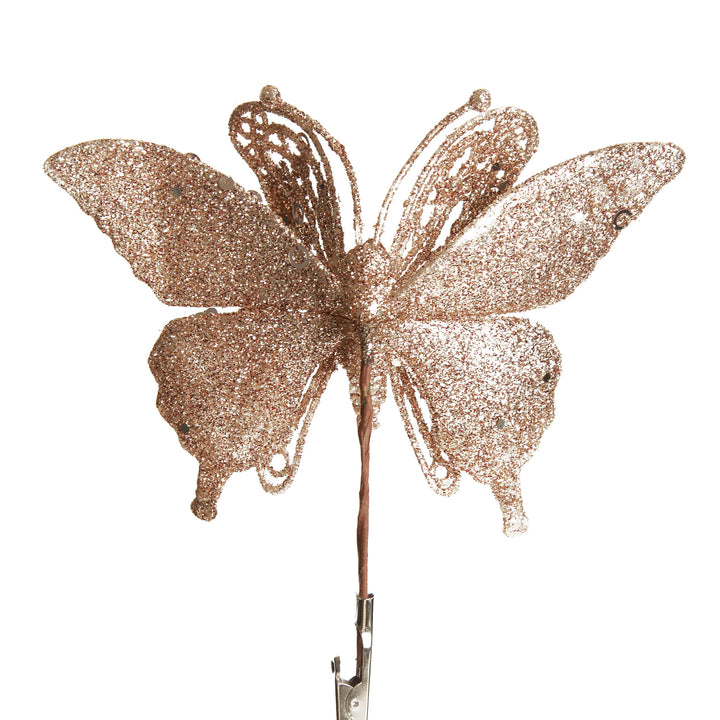 Champagne Glitter and Sequin Butterfly Clip