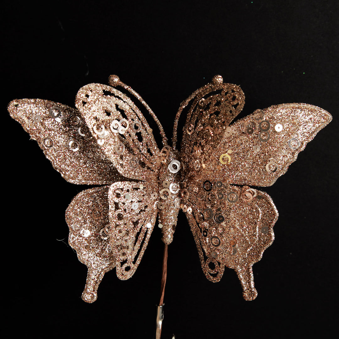 Champagne Glitter and Sequin Butterfly Clip