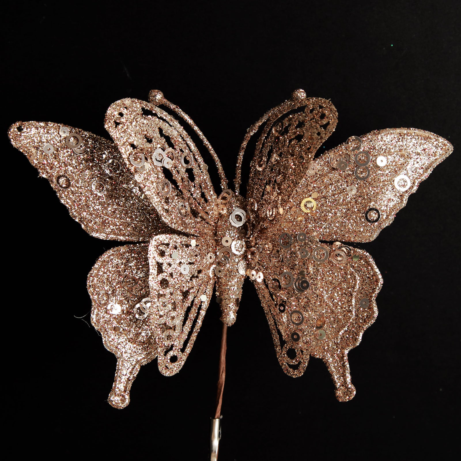Champagne Glitter and Sequin Butterfly Clip