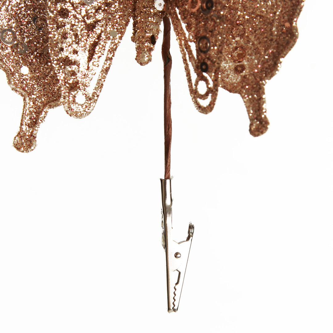 Champagne Glitter and Sequin Butterfly Clip