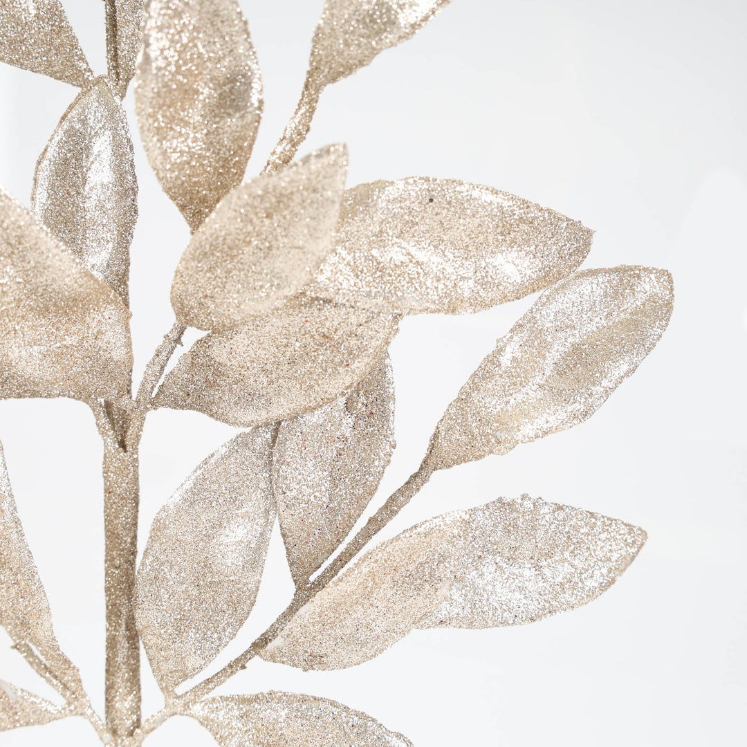 Champagne Glitter Bay Leaf Spray