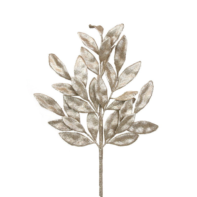 Champagne Glitter Bay Leaf Spray