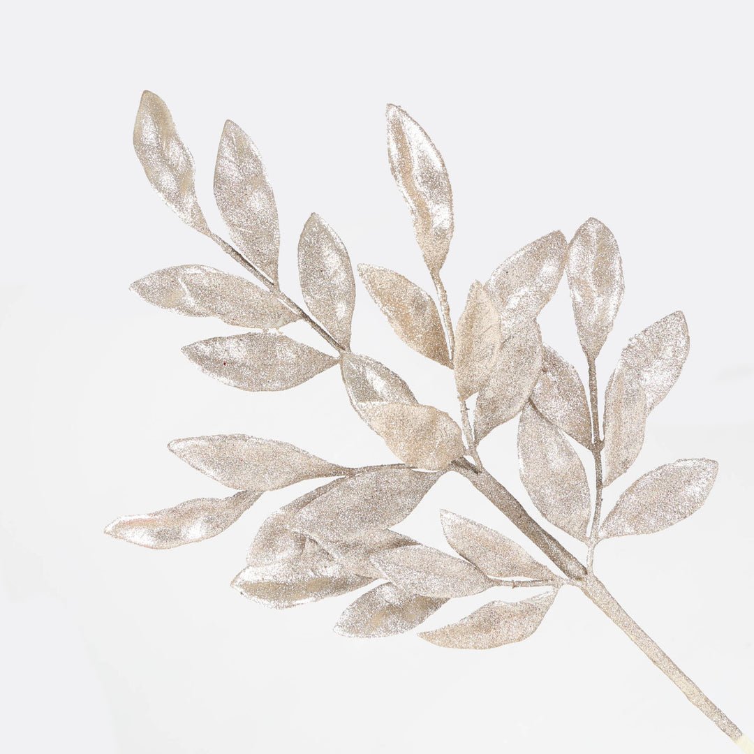 Champagne Glitter Bay Leaf Spray