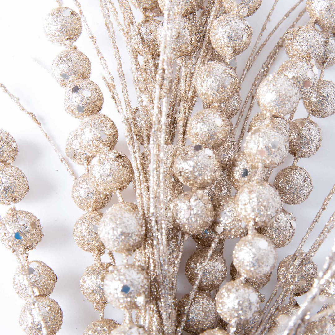 Champagne Glitter Bead Grass Christmas Spray