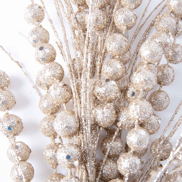 Champagne Glitter Bead Grass Christmas Spray
