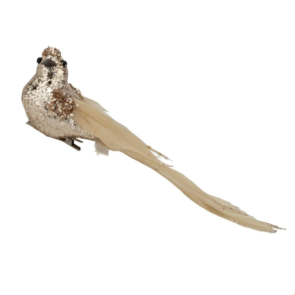 Champagne Glitter Bird Clip with Ivory Tail - Set of 2