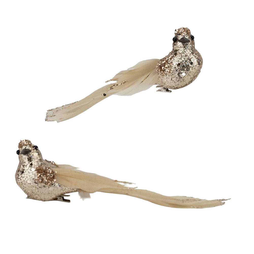 Champagne Glitter Bird Clip with Ivory Tail - Set of 2
