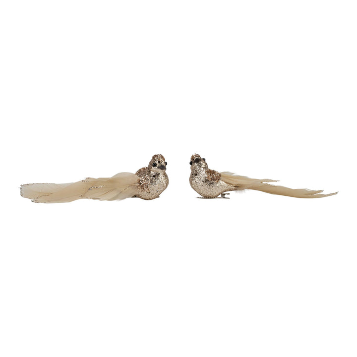 Champagne Glitter Bird Clip with Ivory Tail - Set of 2