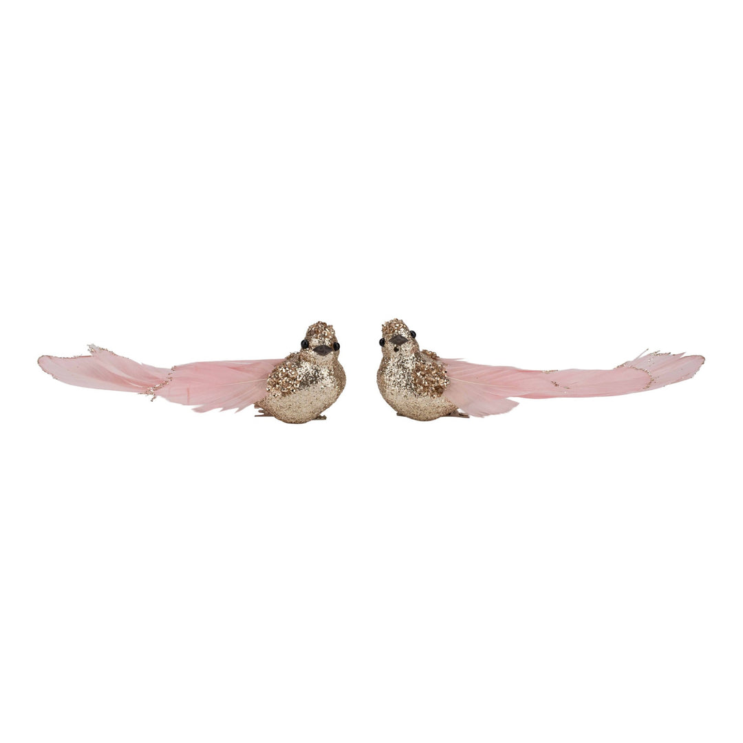 Champagne Glitter Bird Clip with Pink Tail - Set of 2